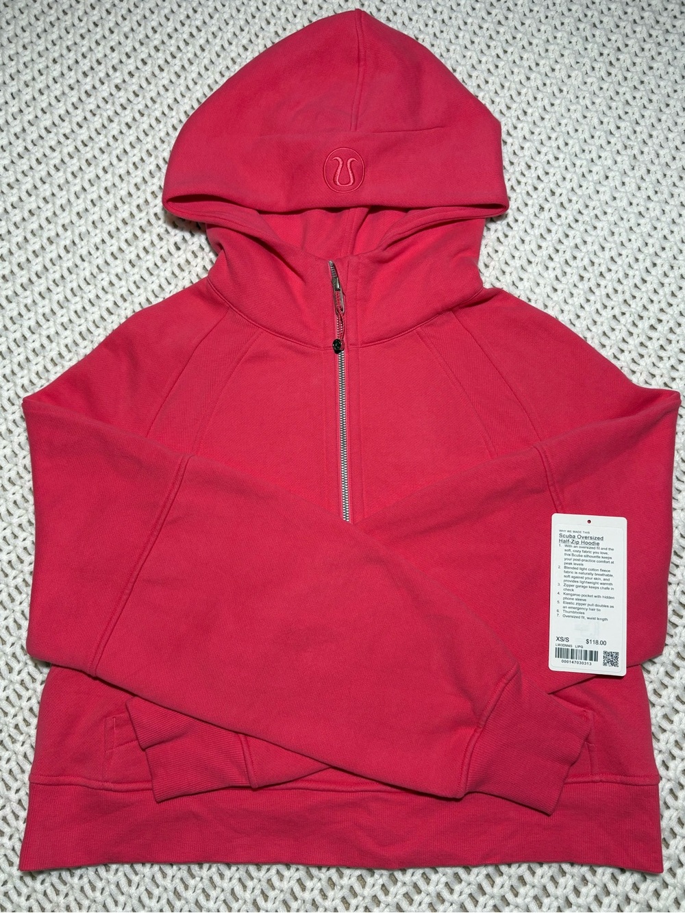 lululemon lip gloss scuba oversized half zip hoodie size xs/s